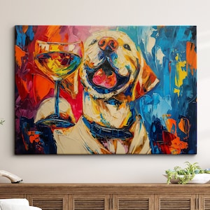 Labrador Retriever Toasting Drink Dog Pet Art Abstract Oil Painting Framed Poster Print & Framed Canvas Wall Art Living Home Decor Interior