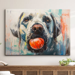 Labrador Retriever With Chew Ball Dog Pet Art Oil Painting Framed Poster Print & Framed Canvas Wall Art Living Home Decor Interior Dog Gift
