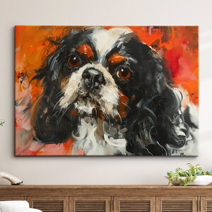 Colorful King Charles Spaniel Dog Pet Art Abstract Oil Painting Framed Poster Print & Framed Canvas Wall Art Living Home Dog Decor Interior