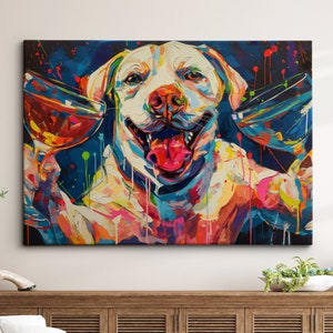 Labrador Retriever Toasting Drinks Dog Pet Art Abstract Oil Painting Framed Poster Print & Framed Canvas Wall Art Living Home Decor Interior