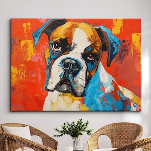 Bright Colorful Boxer Dog Pet Art Abstract Oil Painting Framed Poster Print & Framed Canvas Wall Art Living Home Decor Interior Dog Gift
