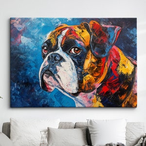 Bright Colorful Boxer Dog Pet Art Abstract Oil Painting Framed Poster Print & Framed Canvas Wall Art Living Home Decor Interior Dog Gift