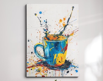 Coffee Mug Beverage Watercolor Cafe Painting Framed Poster Print & Framed Canvas Wall Decor Art Bedroom Home Interior Bar Kitchen Gift