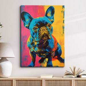 Vibrant French Bulldog Pop Art Painting Framed Poster Print & Framed Canvas Wall Decor Art Bedroom Home Interior Dog Lover Gift