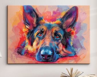 Colorful German Shepherd Abstract Dog Pet Art Oil Painting Framed Poster Print & Framed Canvas Wall Art Living Home Decor Interior Dog Gifts