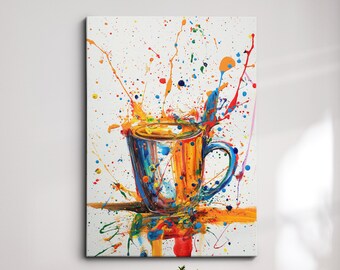 Coffee Mug Beverage Watercolor Cafe Painting Framed Poster Print & Framed Canvas Wall Decor Art Bedroom Home Interior Bar Kitchen Gift