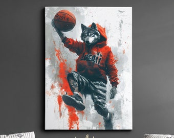 Basketball Wolf Framed Poster Print Or Framed Canvas Wall Decor Art Bedroom Home Interior Gift For Pet Lover Girls Pets Animals