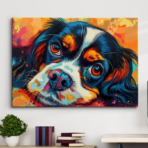 Colorful Cavalier King Charles Spaniel Dog Abstract Framed Poster Print Or Framed Canvas Wall Decor Art Bedroom Home Interior Gift For Pet