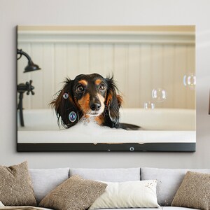 Cavalier King Charles Spaniel In The Bathtub Dog Pet Abstract Modern Painting Wall Art Framed Canvas Poster Print, Home Kitchen Office Decor