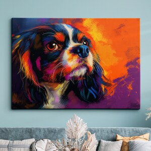 Colorful Cavalier King Charles Spaniel Dog Abstract Framed Poster Print Or Framed Canvas Wall Decor Art Bedroom Home Interior Gift For Pet