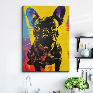 Vibrant French Bulldog Pop Art Painting Framed Poster Print & Framed Canvas Wall Decor Art Bedroom Home Interior Dog Lover Gift