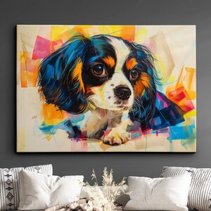 Colorful Cavalier King Charles Spaniel Dog Abstract Framed Poster Print Or Framed Canvas Wall Decor Art Bedroom Home Interior Gift For Pet