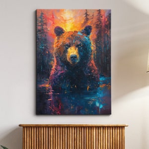 Bear In The Forest Framed Poster Print & Framed Canvas Wall Decor Art Oil Painting Bedroom Home Living Room Abstract Art Animal Lover Gift