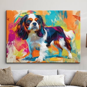 Colorful Cavalier King Charles Spaniel Dog Abstract Framed Poster Print Or Framed Canvas Wall Decor Art Bedroom Home Interior Gift For Pet