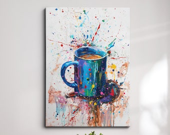Coffee Mug Beverage Watercolor Cafe Painting Framed Poster Print & Framed Canvas Wall Decor Art Bedroom Home Interior Bar Kitchen Gift