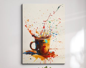 Coffee Mug Beverage Watercolor Cafe Painting Framed Poster Print & Framed Canvas Wall Decor Art Bedroom Home Interior Bar Kitchen Gift