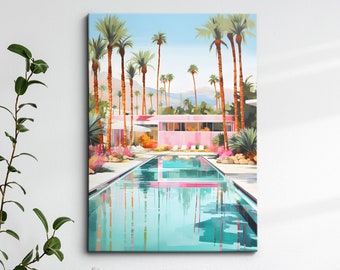 Vibrant Palm Springs California Pastel Abstract Oil Painting Framed Poster Print & Framed Canvas Wall Decor Art Bedroom Home Interior Gift