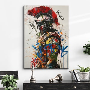 Ancient Greek Warrior Graffiti Painting Framed Poster Print & Framed Canvas Wall Decor Art Bedroom Home Interior Greek Mythology Gift