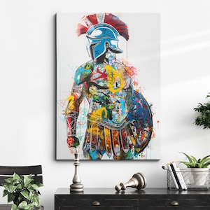 Ancient Greek Warrior Graffiti Painting Framed Poster Print & Framed Canvas Wall Decor Art Bedroom Home Interior Greek Mythology Gift