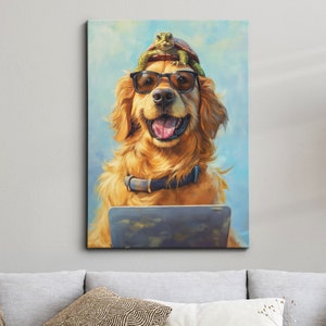 Colourful Golden Retriever Turtle Funny Painting Framed Poster Print & Framed Canvas Wall Decor Art Bedroom Home Interior Animal Lover Gift