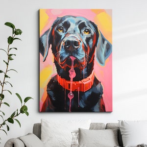 Fun Colorful Labrador Dribbling Painting Framed Poster Print & Framed Canvas Wall Decor Art Bedroom Home Interior Funny Dog Lover Gift