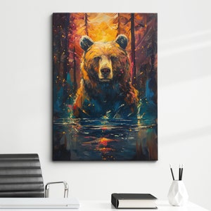Bear In The Forest Framed Poster Print & Framed Canvas Wall Decor Art Oil Painting Bedroom Home Living Room Abstract Art Animal Lover Gift