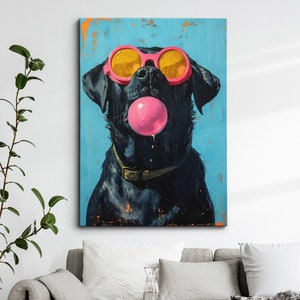 Fun Labrador Pink Glasses Pink Ball Painting Framed Poster Print & Framed Canvas Wall Decor Art Bedroom Home Interior Funny Dog Lover Gift