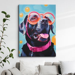Fun Labrador Wearing Pink Glasses Painting Framed Poster Print & Framed Canvas Wall Decor Art Bedroom Home Interior Funny Dog Lover Gift