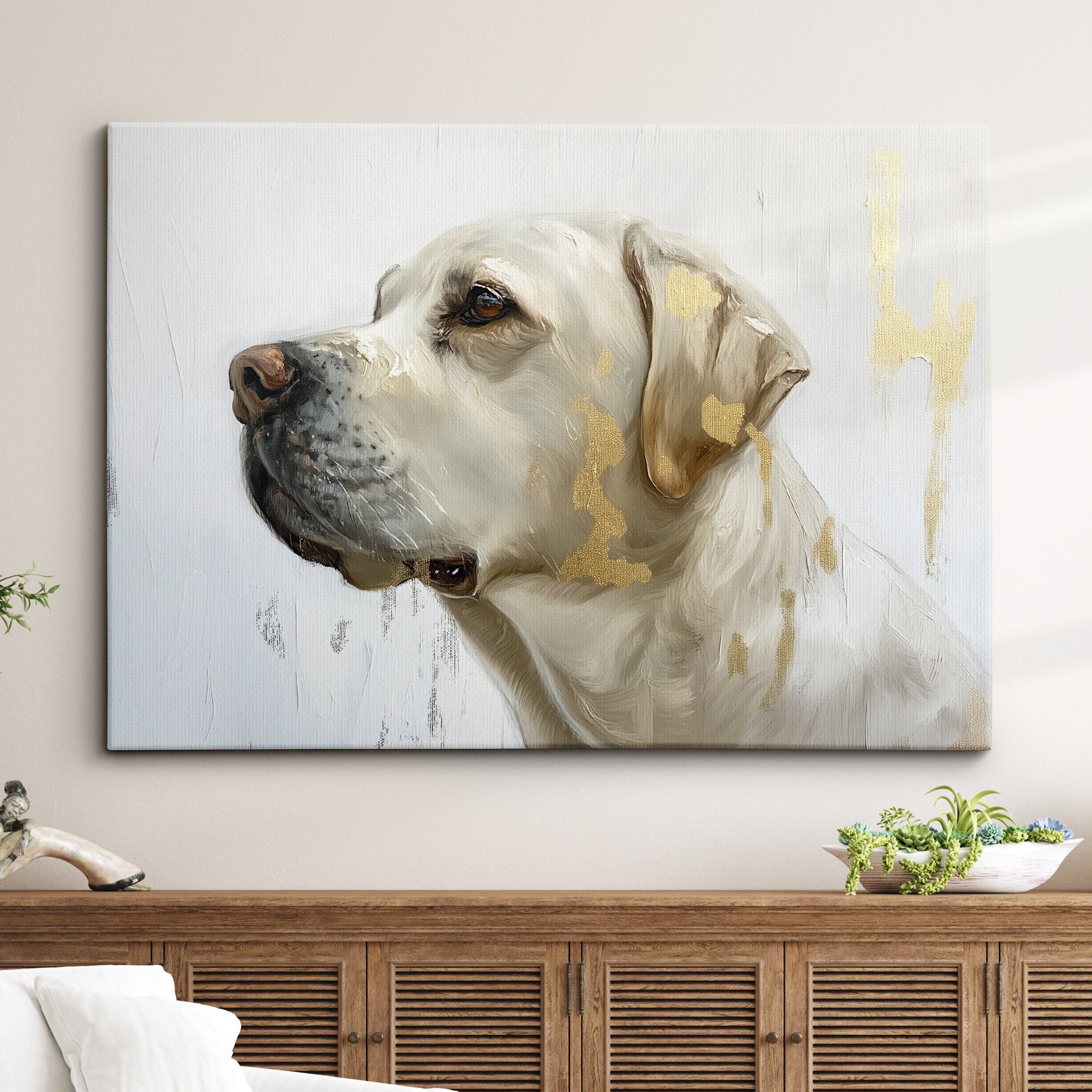 Labrador Retriever Dog Gold Style Oil Painting Framed Poster Print Or Framed Canvas Wall Decor Art Bedroom Home Interior Gift For Pet Lover