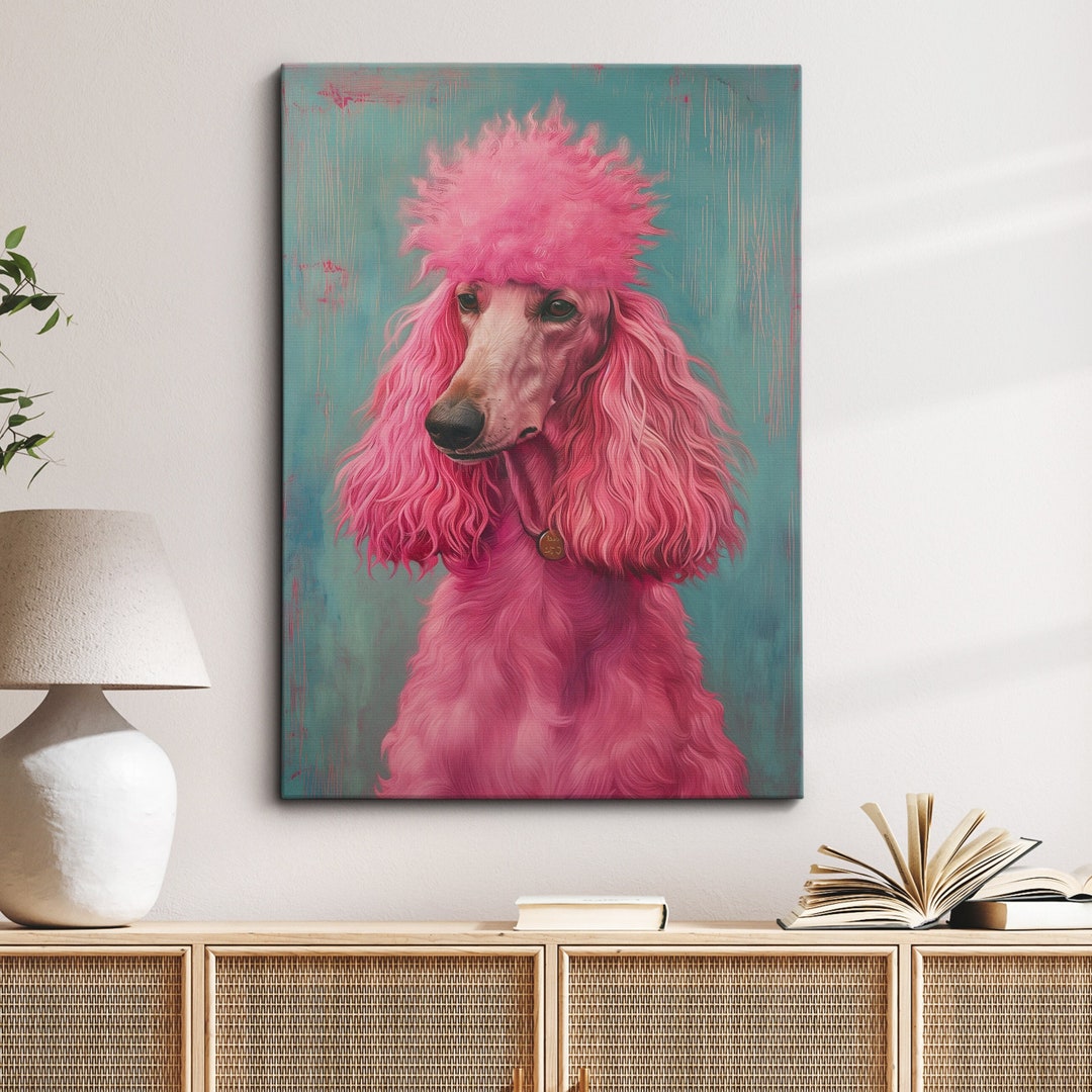 Pink Poodle Dog Pet Abstract Oil Painting Modern Wall Art Framed Canvas ...