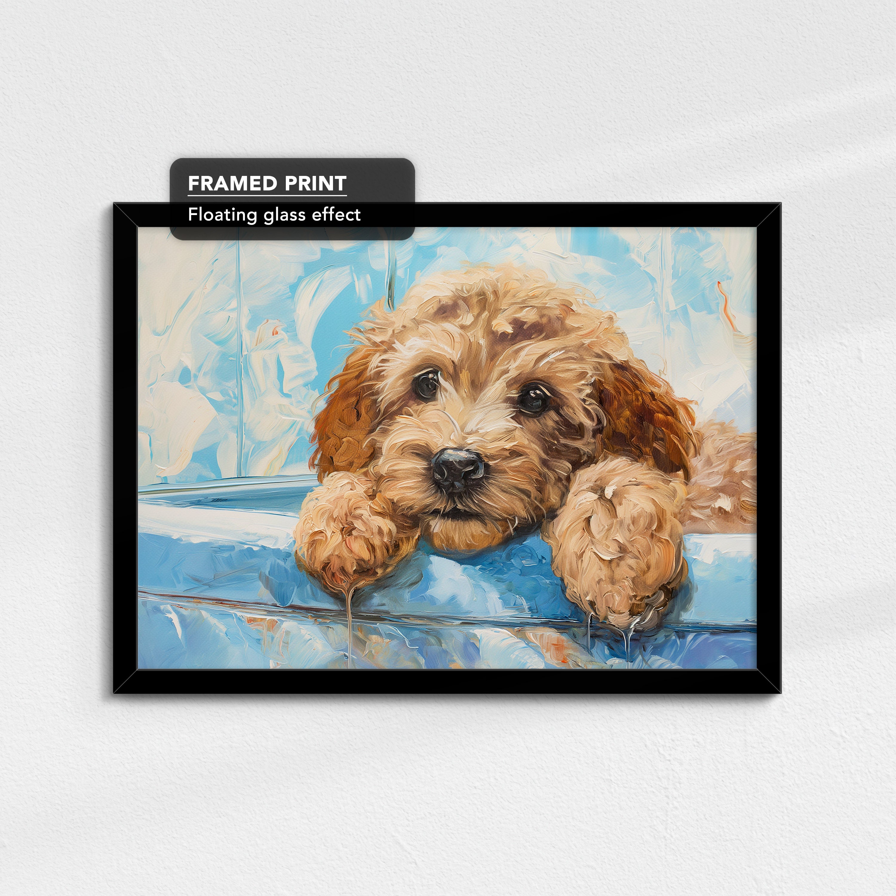 Cockapoo Bath Tub Dog Bathroom Oil Painting Framed Poster Print or ...