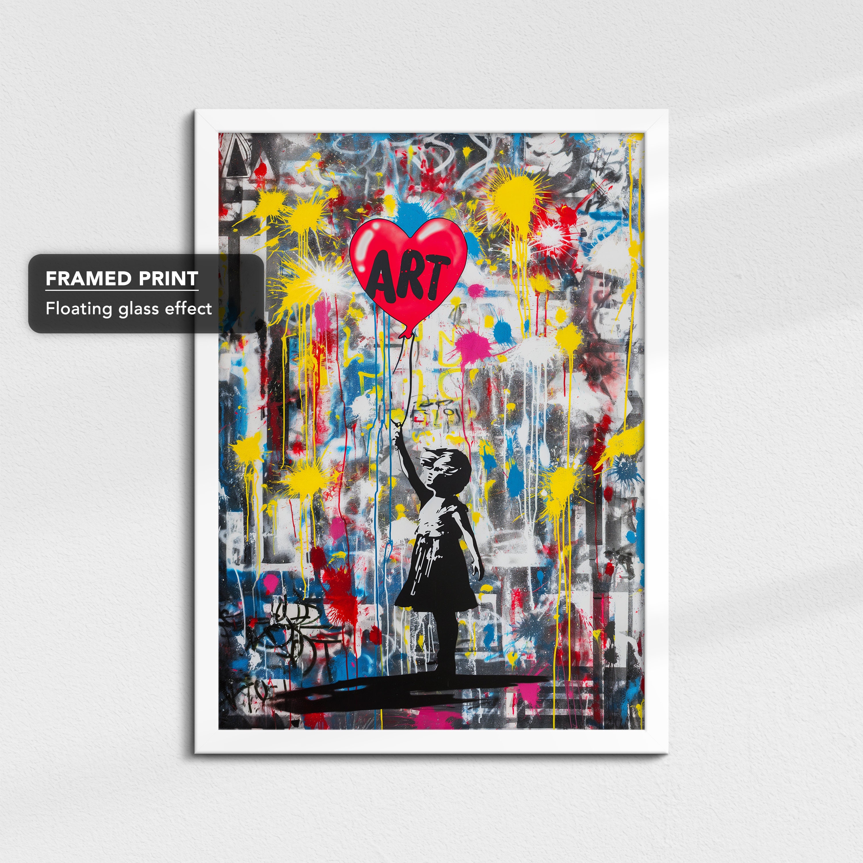 Banksy Balloon Girl Graffiti – Framed Wall Art Print, Red Balloon, Urban Street Art Decor