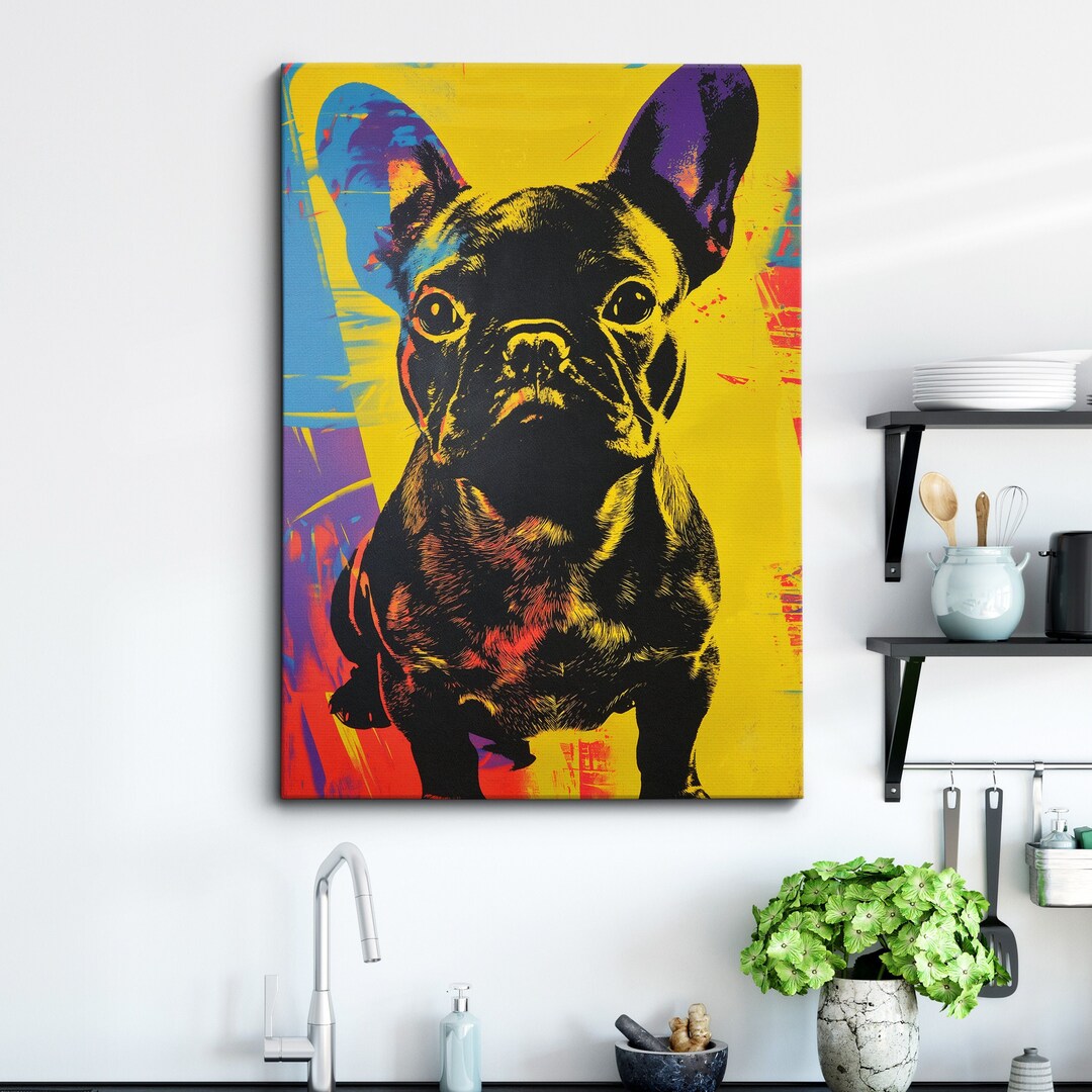 French Bulldog Riding a Moped watercolor Wall Art Canvas Unframed Print