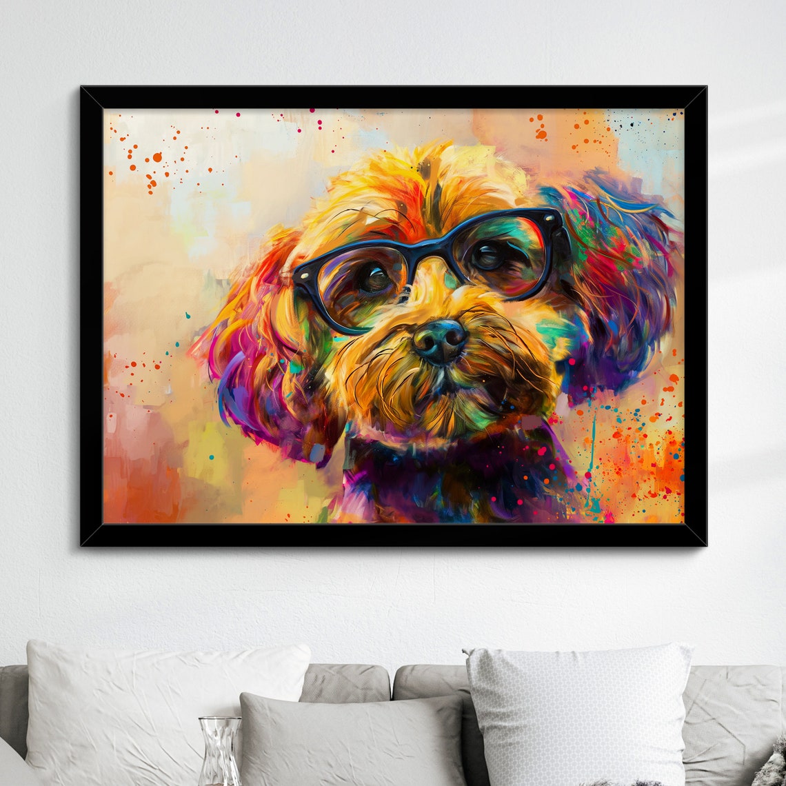 Cockapoo Wearing Glasses Painting Framed Poster Print & Framed Canvas ...