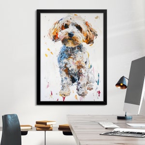 Cockapoo Abstract Paint Drip Dog Painting Framed Poster Print or Framed ...