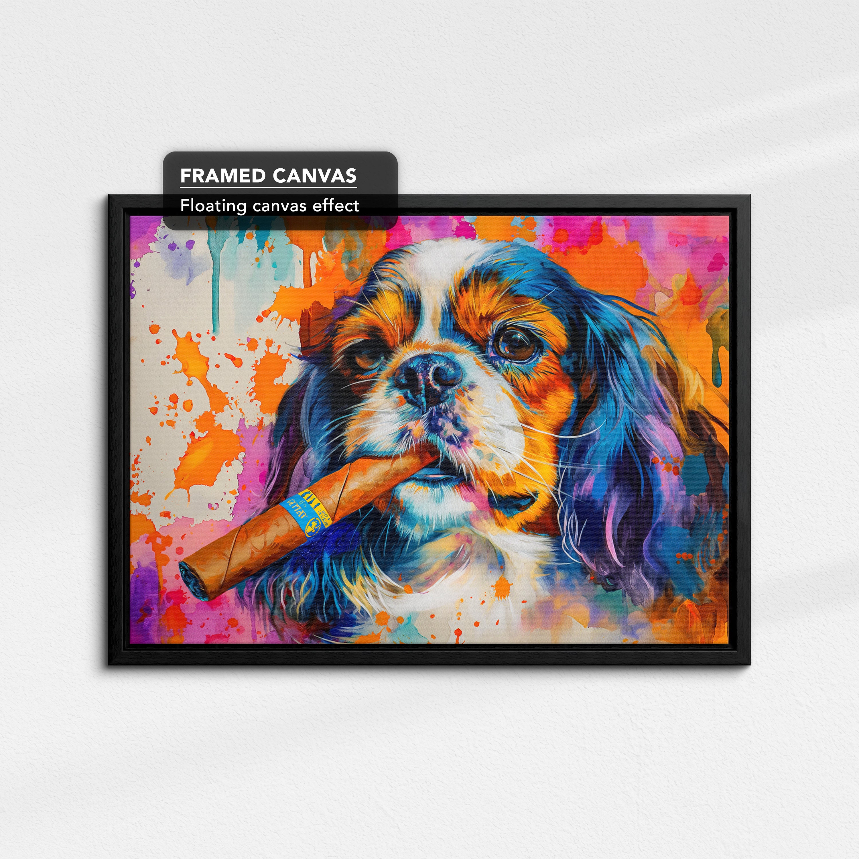 King Charles Spaniel Smoking Cigar Painting Framed Poster Print & Framed  Canvas Wall Decor Art Painting Home Living Room Dog Gift Idea Pet