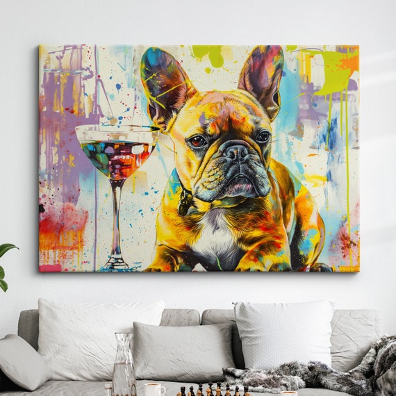 French Bulldog Martini Glass Painting Framed Poster Print & Framed