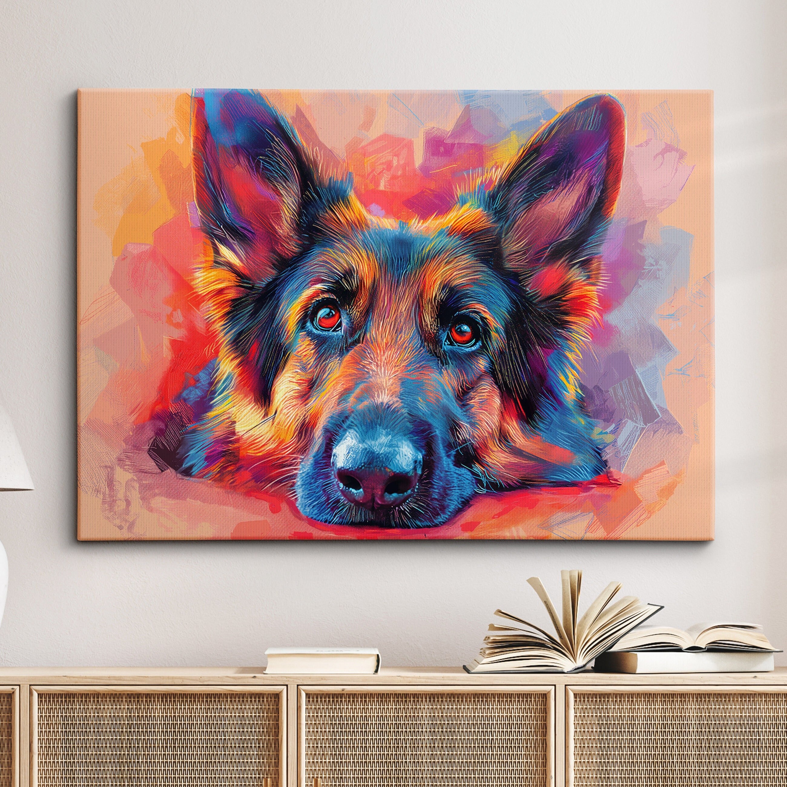 Colorful German Shepherd Abstract Dog Pet Art Oil Painting Framed ...