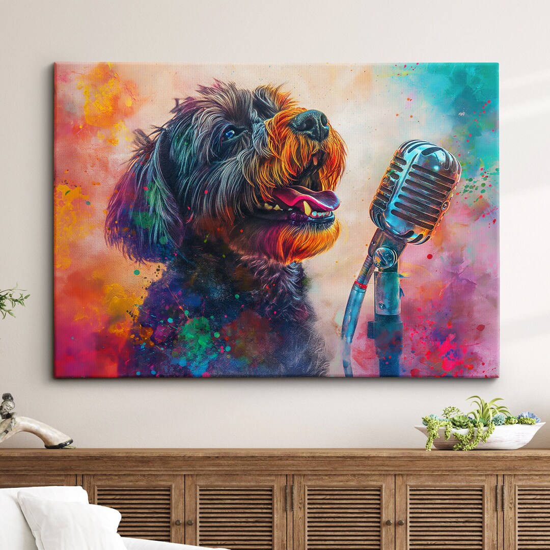 Cockapoo Singing Microphone Painting Framed Poster Print & Framed ...