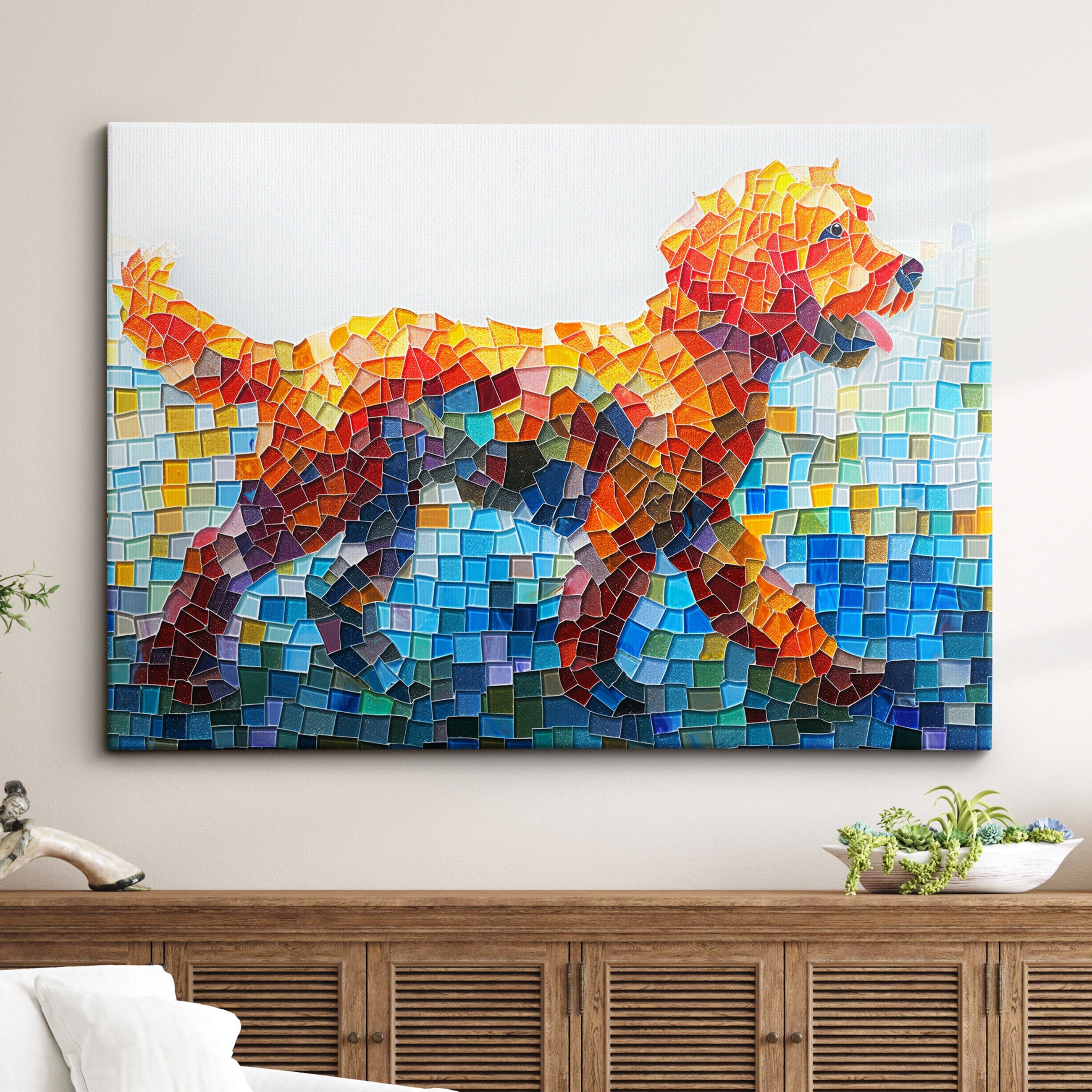 Labradoodle Abstract Tiles Effect Dog Pet Art Oil Painting Framed ...