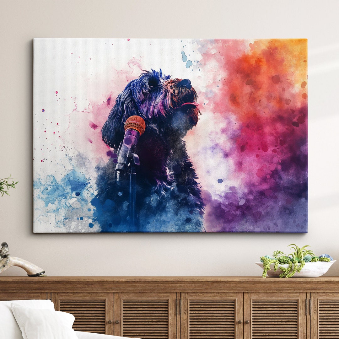 Cockapoo Singing Microphone Painting Framed Poster Print & Framed ...