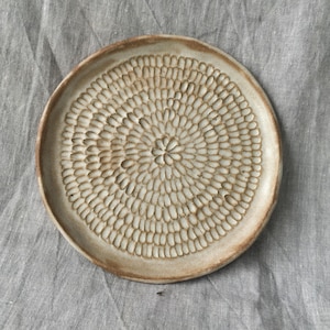 Textured Ceramic Plate / Rustic Handmade Ceramic Plate / Carved Ceramic Serving Plate / Stoneware Ceramic Plate