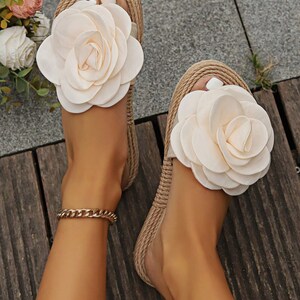 Linen Summer Slides Summer Footwear Decorated Slippers Slippers for ...