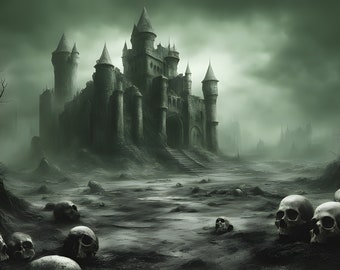 Fantasy artwork Digital - Castle Skull white