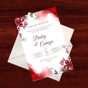 Red Floral Invitation Template Digital Download