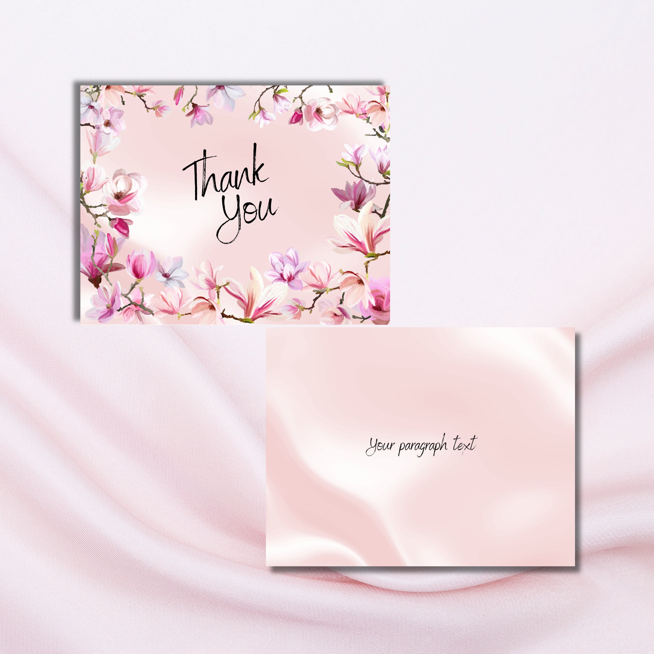 Pink Floral Thank You Card Digital Template Editable With CANVA - Etsy