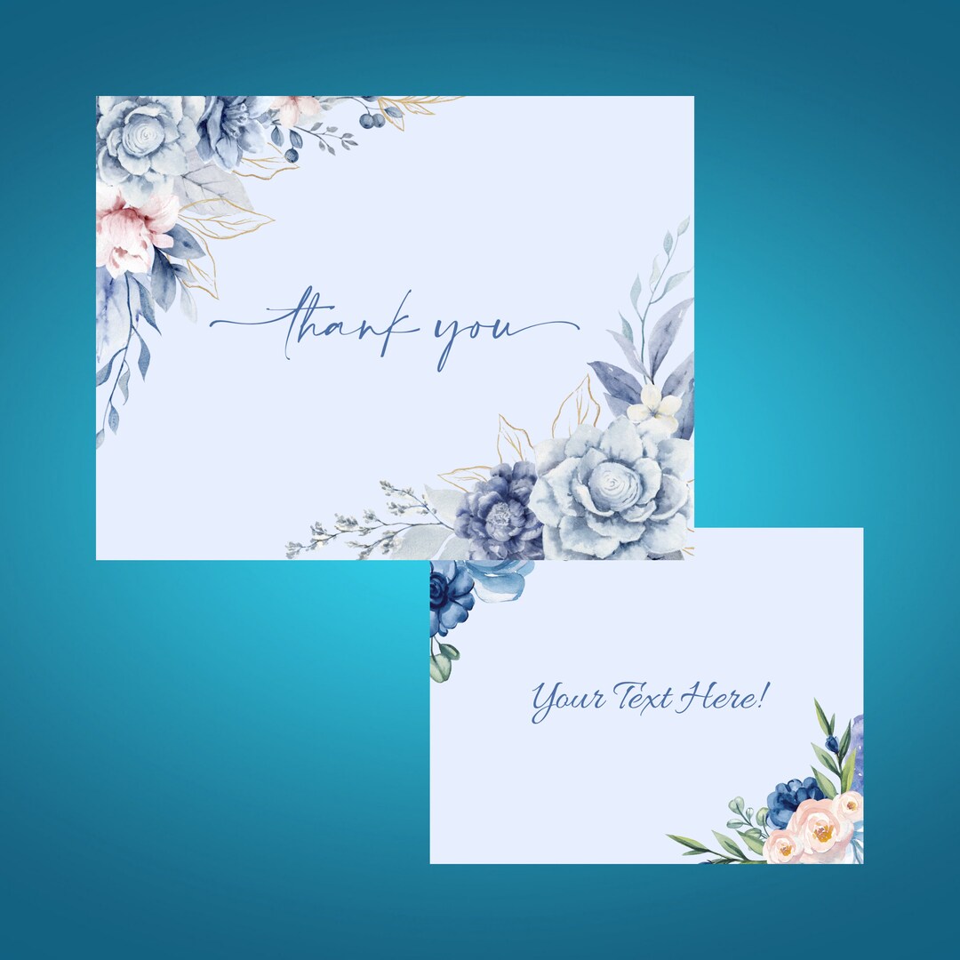 Blue Floral Thank You Card Editable With Canva - Etsy