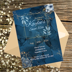 Blue Marble Invitation Template Digital Download