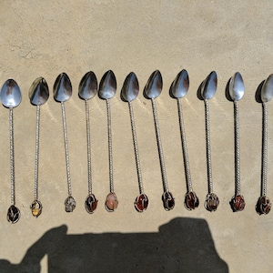 12 demitasse spoons and 2 forks with gemstone and silver plated, Brazil