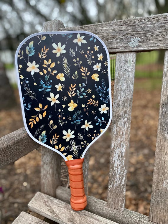 Personalized Pickleball Paddle with Black Floral Design, Perfect Pickleball Gift for Her, Ladies Boho Style Carbon Fiber Pickleball Racket